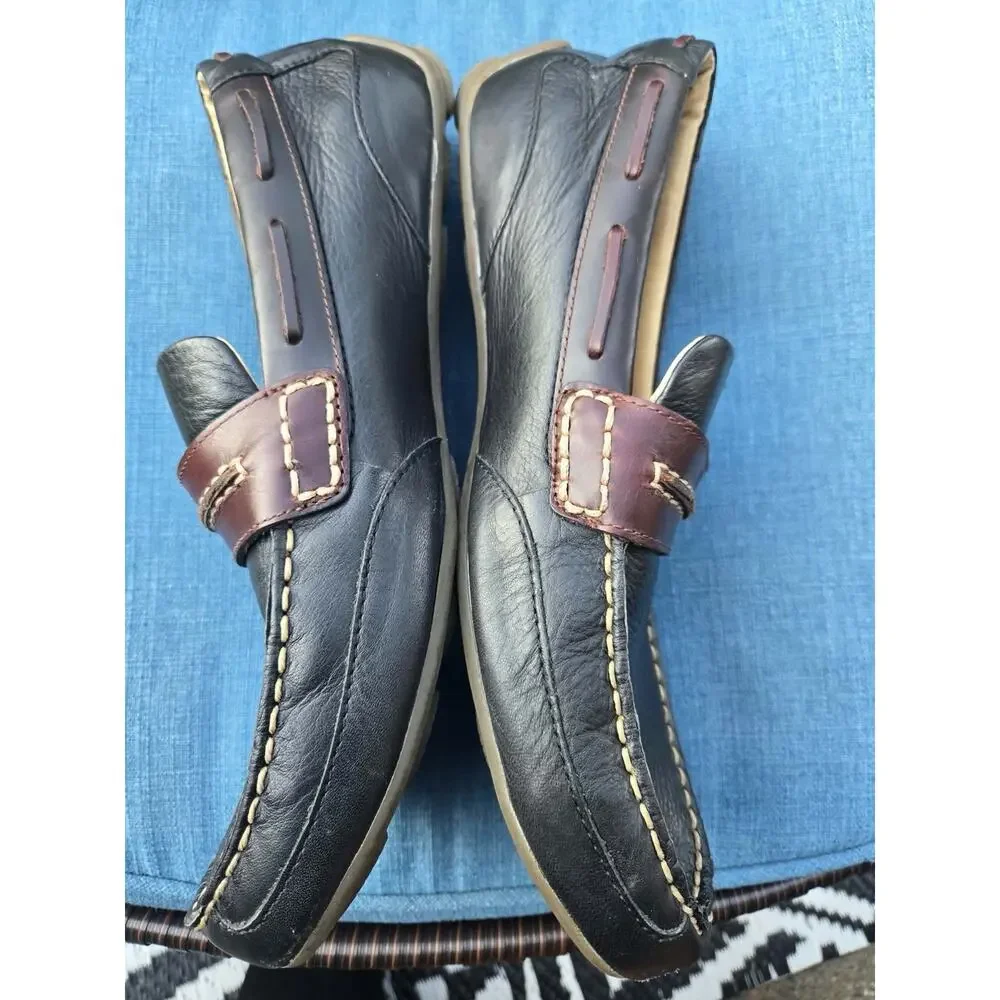 Men’s 9.5 M Sperry Top Sider Driving Mocs Loafers Black Brown Leather Cushioned